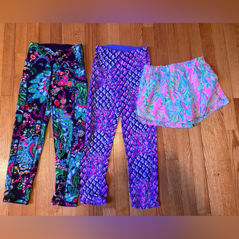 Lot of Lilly Pulitzer Luxletic 2 pairs of leggings and 1 pair of shorts xxs EUC